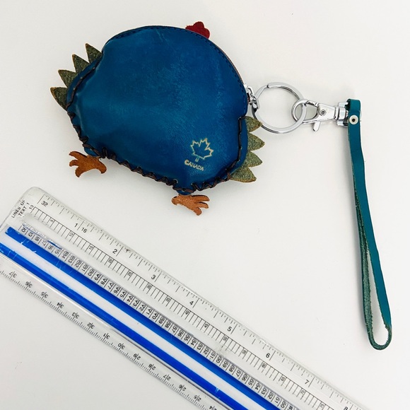Made in Canada Leather Handmade Blue Hen Chicken Coin  Change Wallet Key Holder - Picture 3 of 4